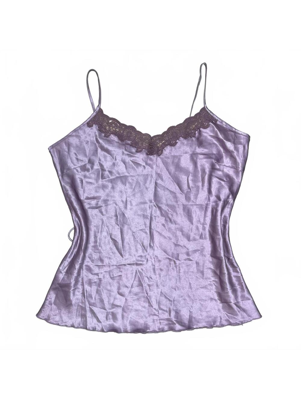 Vintage Eskimo Sz XL Lilac Satin Slip Night Camisole Lace Trim Coquette Feminine